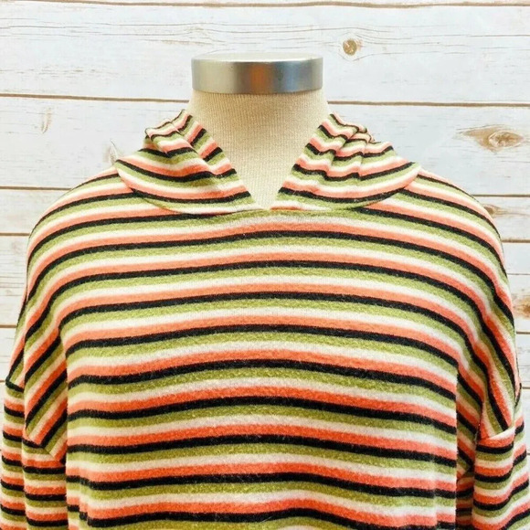POOF NEW YORK Women 3/4 Sleeve Hoodie Pullover Striped Casual Top Size Medium - Picture 2 of 11